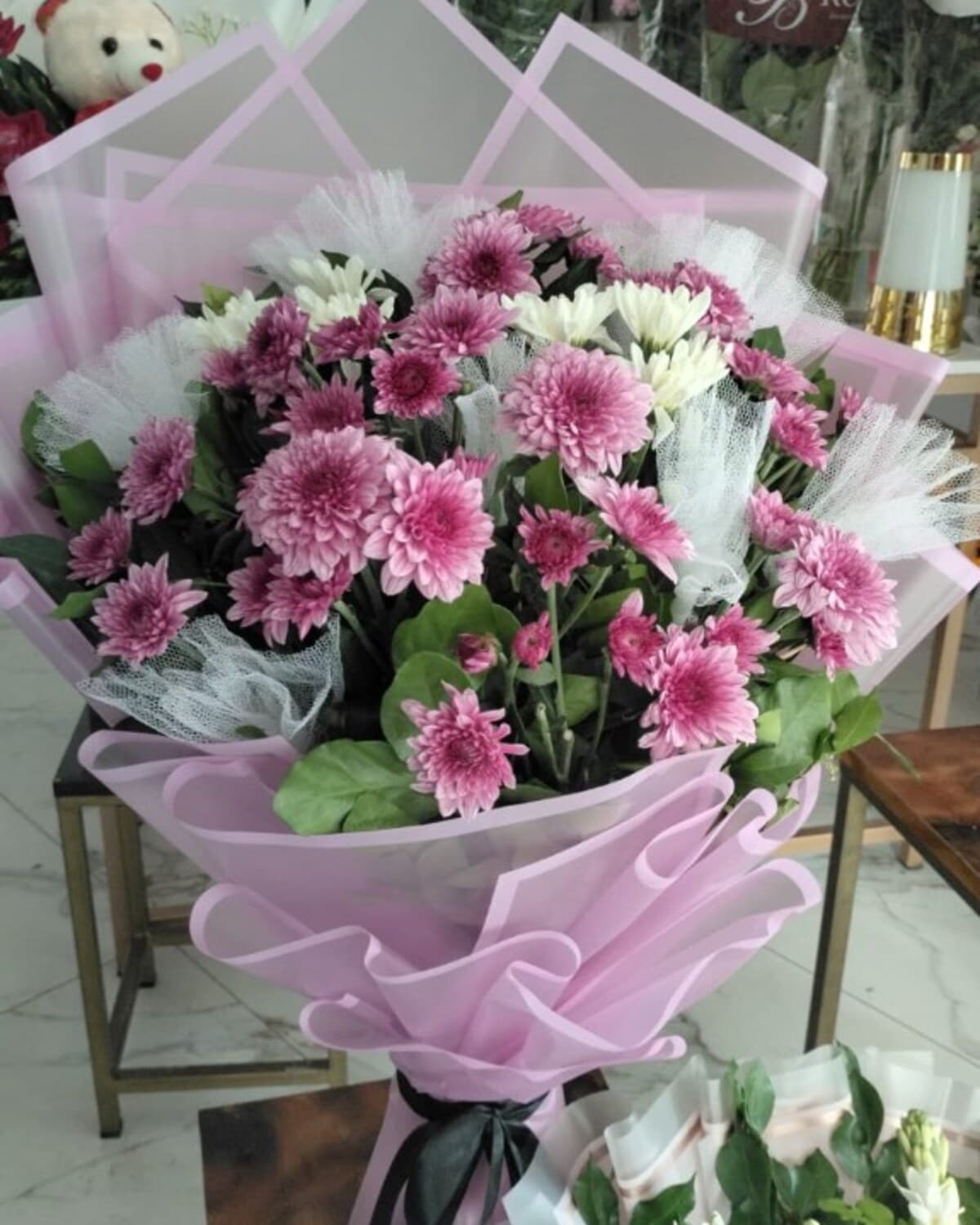 Blush Magenta Chrysanthemum Bouquet fresh flower bouquet by Phool Pattiyan Lahore