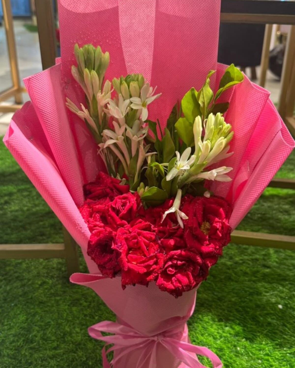 Local Red Rose Tuberose Bouquet fresh flower bouquet by Phool Pattiyan Lahore