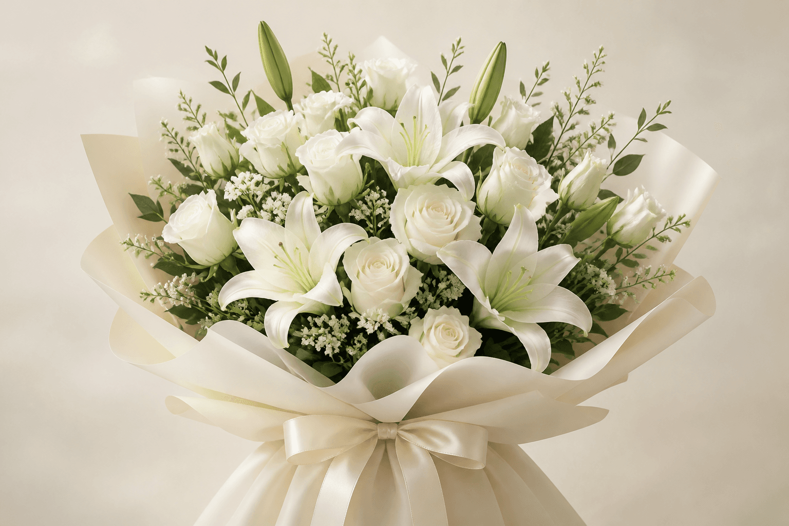 Premium maroon and cream floral bouquet arrangement by Flowers In Action Lahore
